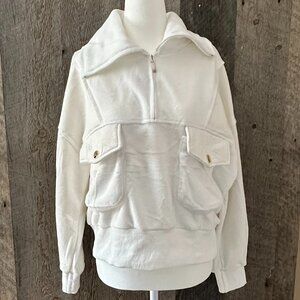 White 1/4 Zip Sweatshirt with Front Pockets